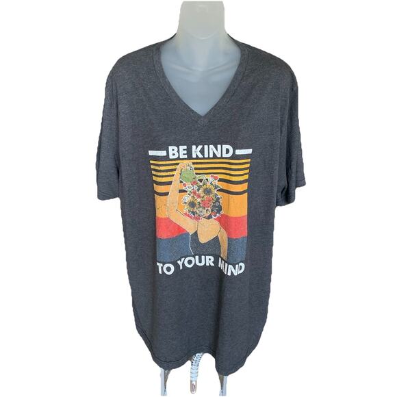 "Be Kind to your Mind" T-Shirt Women V-Neck Mental Health Inspirational Gray 2XL - Picture 1 of 10